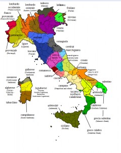 Mapa detallado de los dialectos en Italia