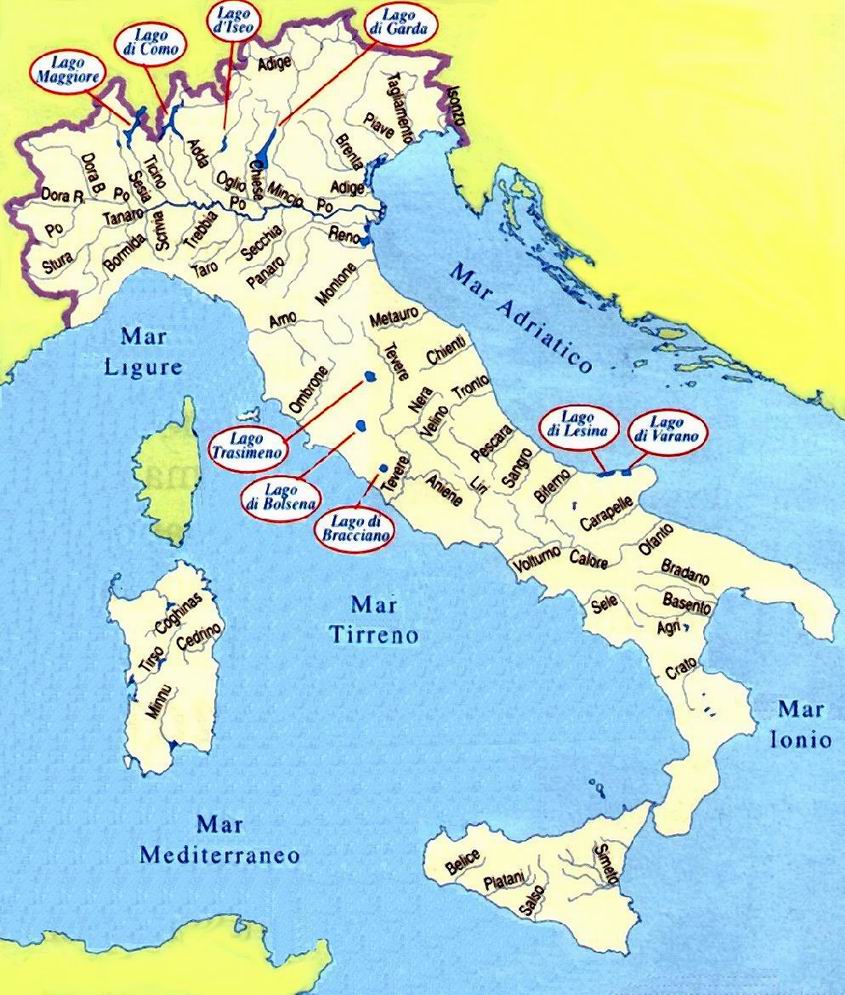 Mapa de los rios de Italia