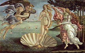 Popular obra de Botticelli "Nacimiento de Venus" en la Galería de los Uffizi de Florencia 
