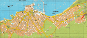 Mapa del centro de Alghero y playas