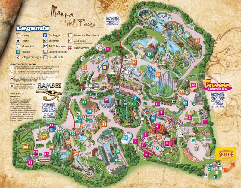 Mapa del Parque de atracciones Gardaland