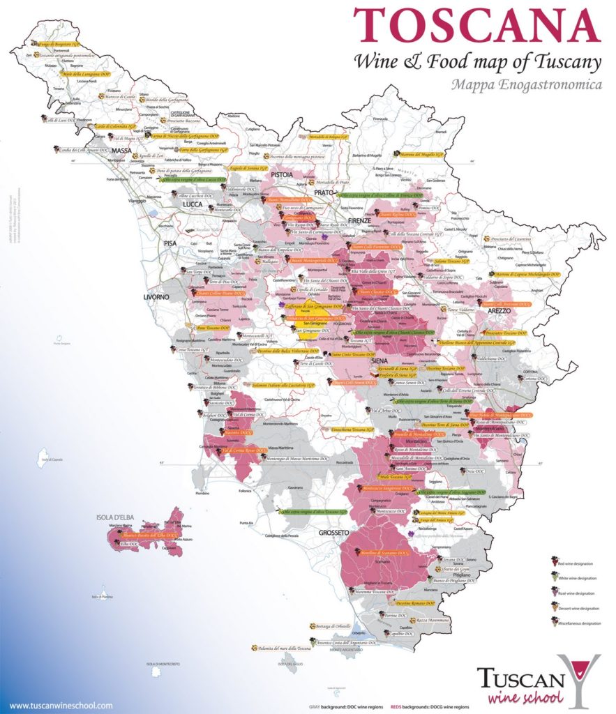 Mapa de vinos de la Toscana
