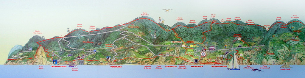 Mapa del relieve y orografía de Cinque Terre