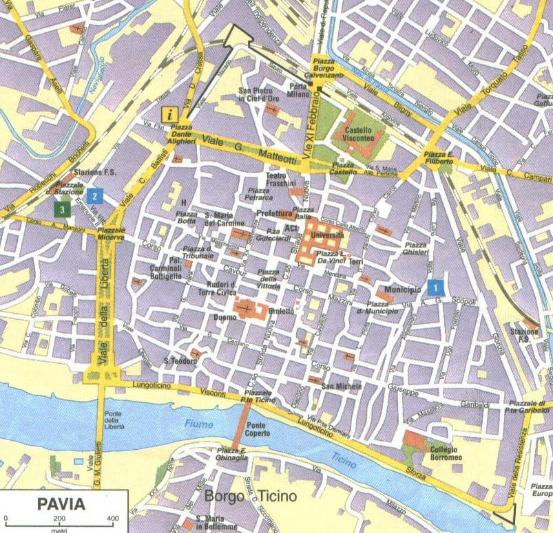 Mapa, plano y callejero de Pavía - Guía Blog Italia