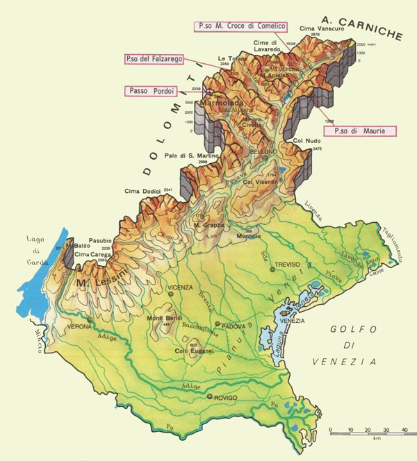 Mapa geográfico del Veneto