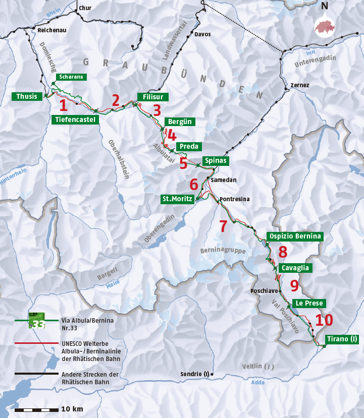 Via del Tren Albula Bernina entre Italia y Suiza