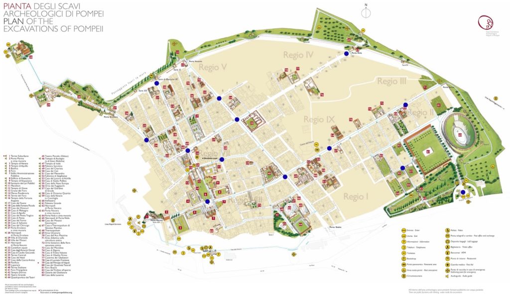 Mapa de las ruinas romanas de Pompeya