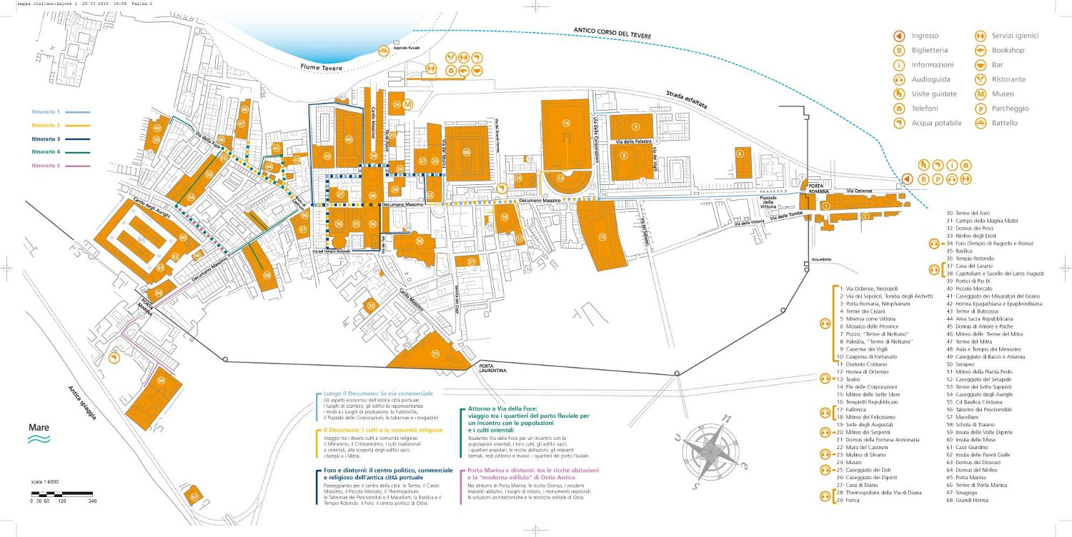 Mapa con detalle de los espacios a ver en el yacimiento de Ostia Antica